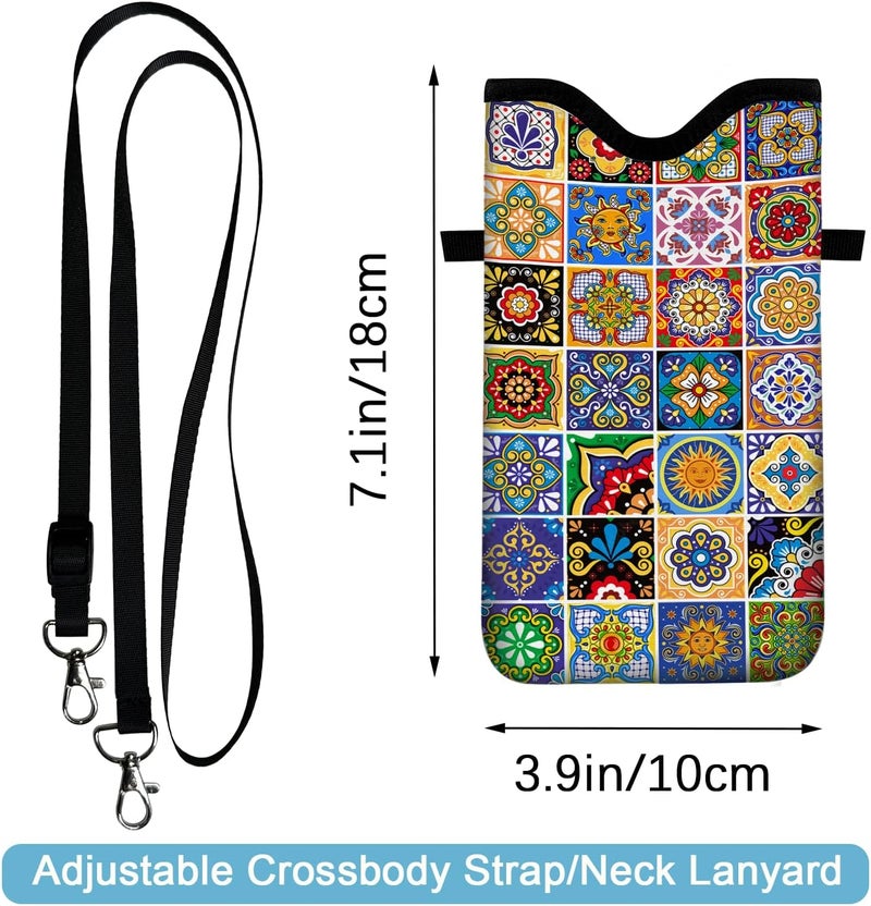 otilil Neoprene Cell Phone Sleeve Pouch Case Bag with Crossbody Strap Neck Lanyard for Women 7.1 X 3.9 in Bohemian Style - Image 2